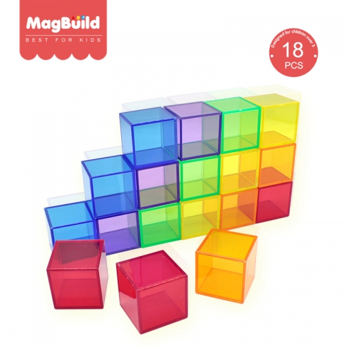 18PCS Rainbow Color Transparent 4CM Cubes Teaching Aid EducationalToys