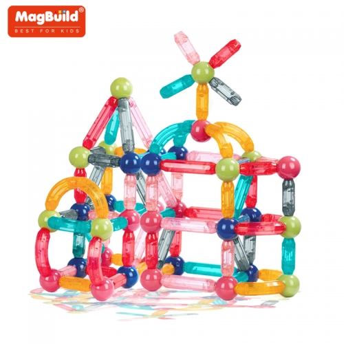 MagBuild 66pcs Magnetic Sticks and Balls Set, Magnetic Rods and Balls Toy
